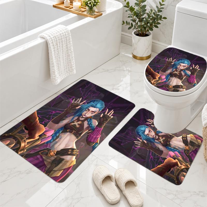 3Pcs Flannel Toilet Mat Set League of Legends Bathroom Rug Non Slip Bath Carpet Home Decor