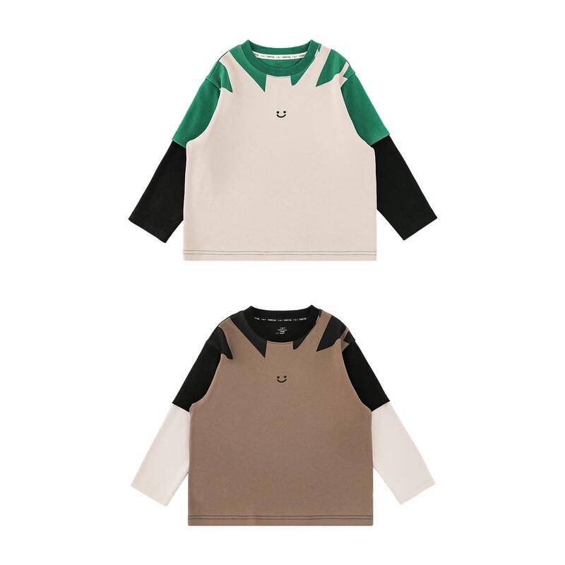 Youyou Boys' Color-Block Fake Two-Piece Cartoon Long Sleeve T-Shirt