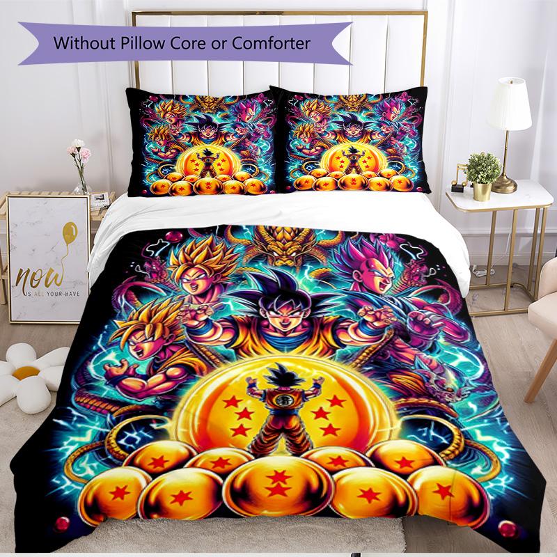 3pcs Duvet Cover Set (1*Duvet Cover + 2*Pillowcase, Without Core), Dragon Ball Print Soft All‑Season Bedding Set, Home Bedroom Decor Gift