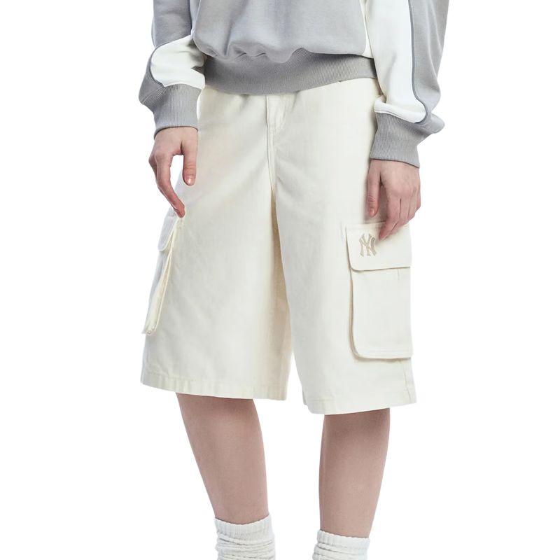 MLB Denim Series New York Yankees Basic Cargo Loose Fashion Versatile Simple Five-Point Denim Shorts Women shorts Cream 3FDPB0453-50CRS