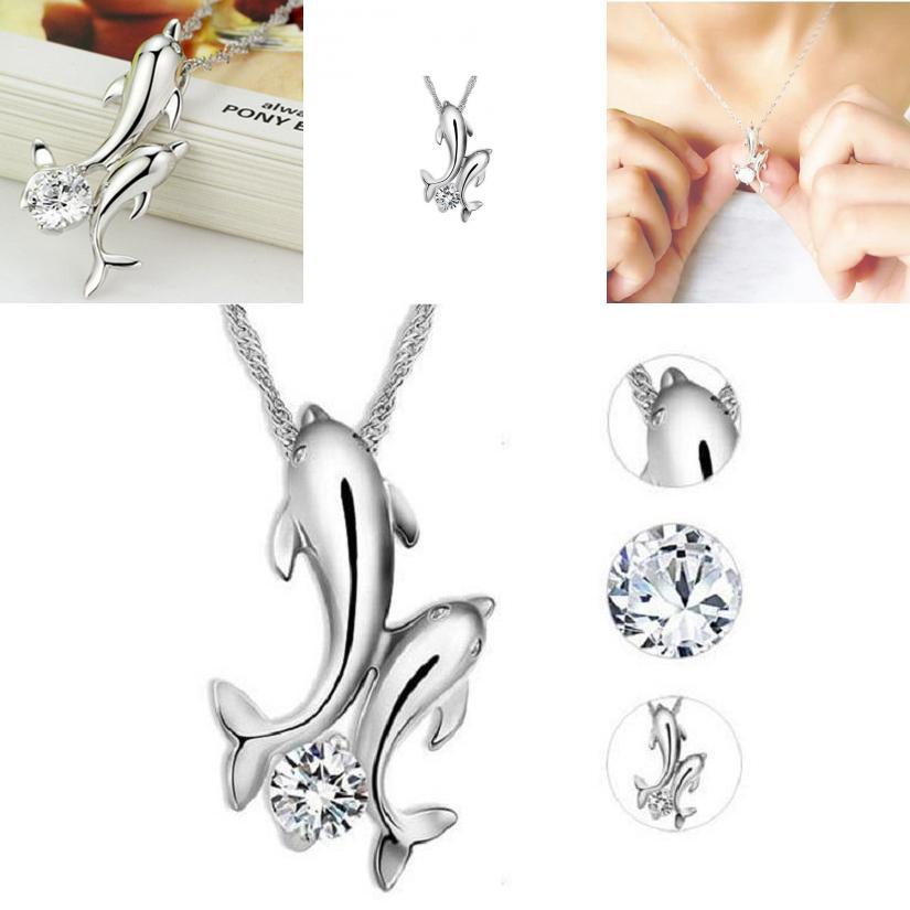 Stylish Double Dolphin Rhinestone Pendant Necklace With Premium Alloy Materials