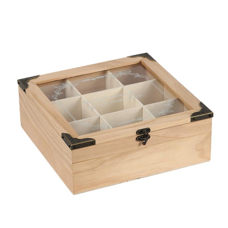Tea Organizer Storage Box 9 Grid Tea Chest Storage Box Decorative Teabag Holder Containers Teabox Station Display