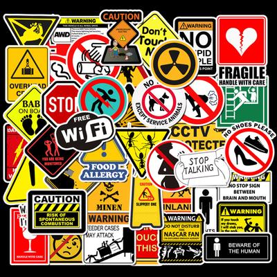 50 Waterproof and Removable Warning Warning Signs Luggage Trolley Case Motorcycle Car Stickers Waterproof Graffiti Stickers Removable
