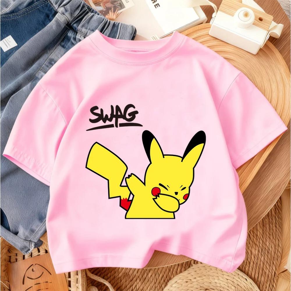 Children Fashion Street Tee Pikachu Cute Cartoon Print For Boys Girls Summer Casual Comfort Wear 3-14 Years