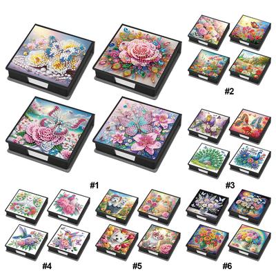 4Pcs DIY Rhinestones PU Memo Paper Storage Box with 160 Sheets Paper Diamond Art Sticky Note Holder for Adults Gift Home Decor