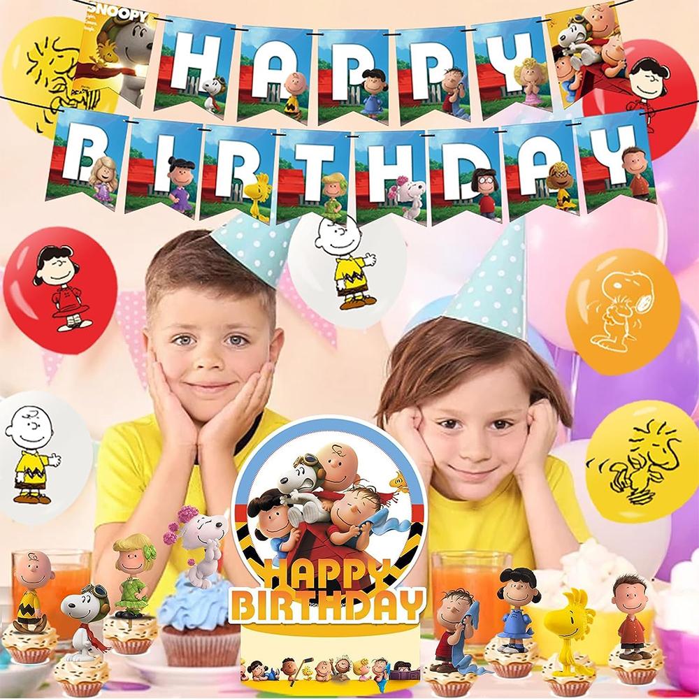 30pcs Snoopy Themed Party Supplies Include Banner Cake Topper Balloons