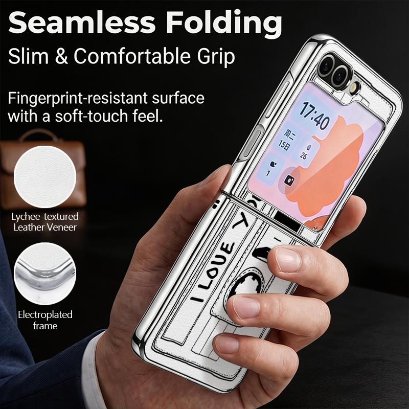 Vintage Camera Pattern Case For Samsung Z Flip 8 7 6 5 Hybrid 3in1 Leather Skin Plating Frame Hard Folding Phone Cover For Galaxy Z Flip8 Flip7 Flip6