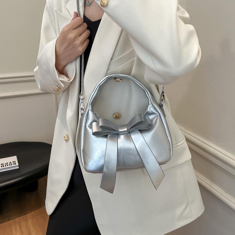 bag 25 spring new cute simple bow pu women's armpit bag one shoulder crossbody bag women