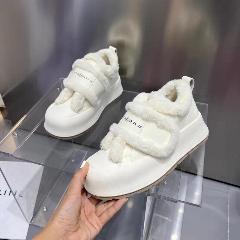

Хлопковые пушистые туфли на толстой подошве 2024 Зима Новые Повседневные Теплые и Легкие Однотонные Универсальные Мягкие Женские Вулканизированные Туфли 37 белый