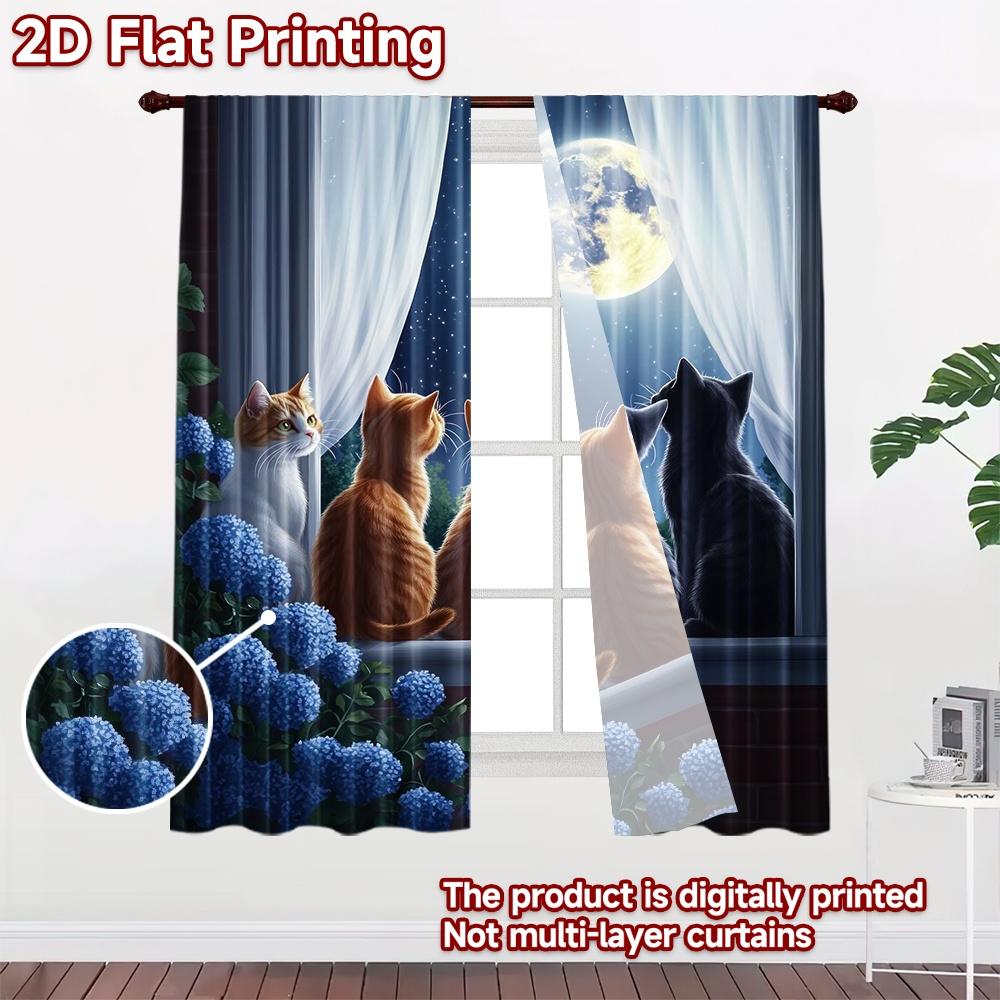 2D Flat Photography Backdrop Background Cloth Cats Gazing At Moon (2) 100% Polyester Festive Holiday Perfect for Suitable
