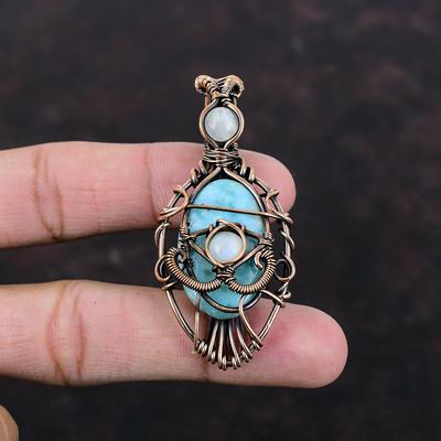Böses Auge Larimar Anhänger Kupferdraht umwickelter Schmuck Edelstein Handgefertigter Anhänger Regenbogen Mondstein Anhänger Zum Geschenk Kupferdraht Umwickelter Anhänger