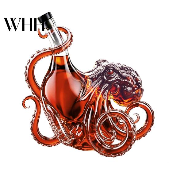 Nautical Spirits Bottle Octopus-Shaped Glass Decanter, 3D Artistic Borosilicate for Whiskey Wine Soda, Ocean Themed Bar Decor 350ml Decorative Liquid