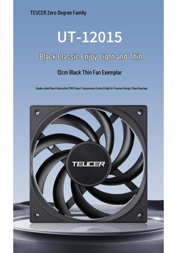 TEUCER 12015 15mm Leiser Schwarzer Desktop-PC-Lüfter mit Temperaturregelung