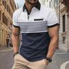 2024 Men's Striped Casual Polo Shirt with Button Lapel and Short Sleeves