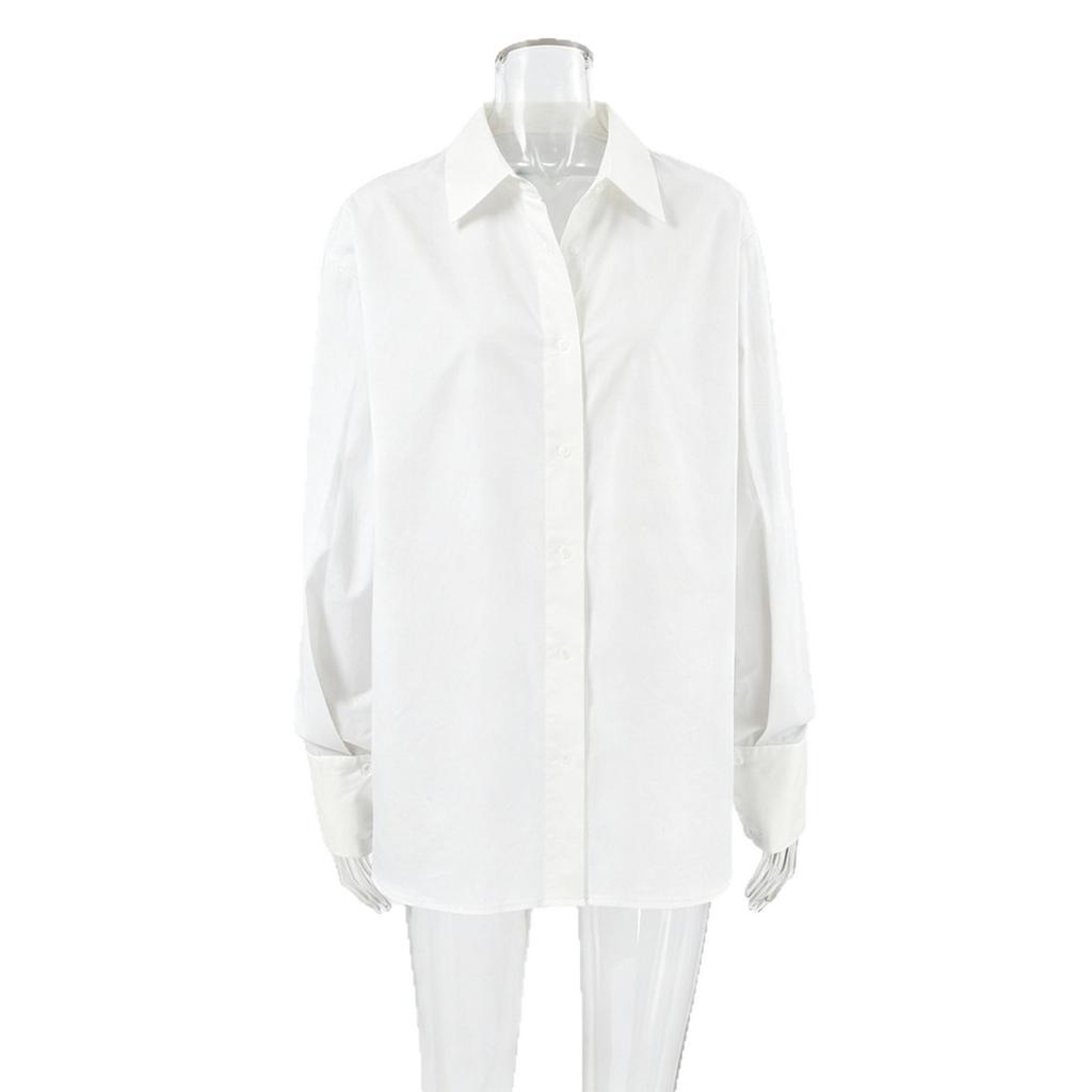 Simple workplace pure cotton white shirt women's 1116 summer loose outer with lazy stacking loose women's shirt women's clothing