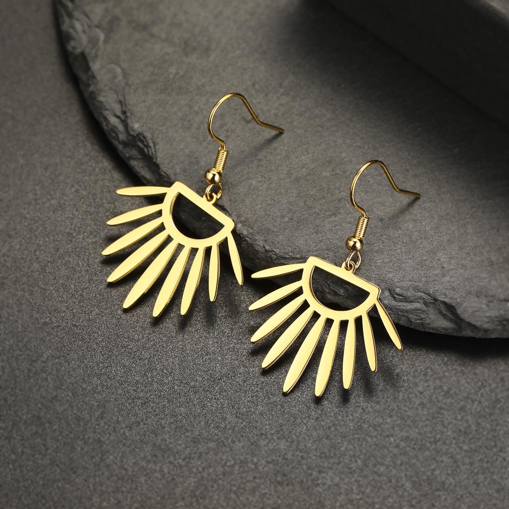 Geometric Sun Earrings Gold Color Stainless Steel Dangle Earrings Bohemian Jewelry Birthday Gift for Women Girls