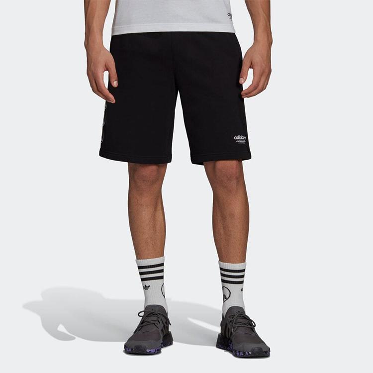 Adidas Originals Solid Logo Print Straight Leg Casual Sports Shorts Men Shorts Black HF4897