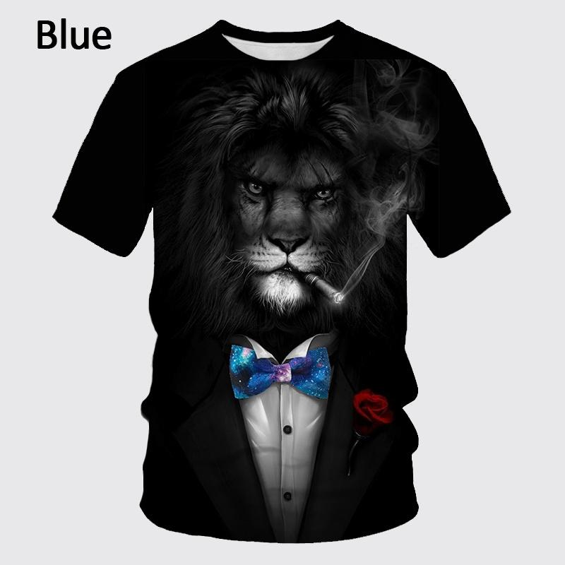 Summer New 3D T-shirt Animal Tiger/leopard/lion Hip-hop Rock Personality Creative Round Neck Short Sleeve