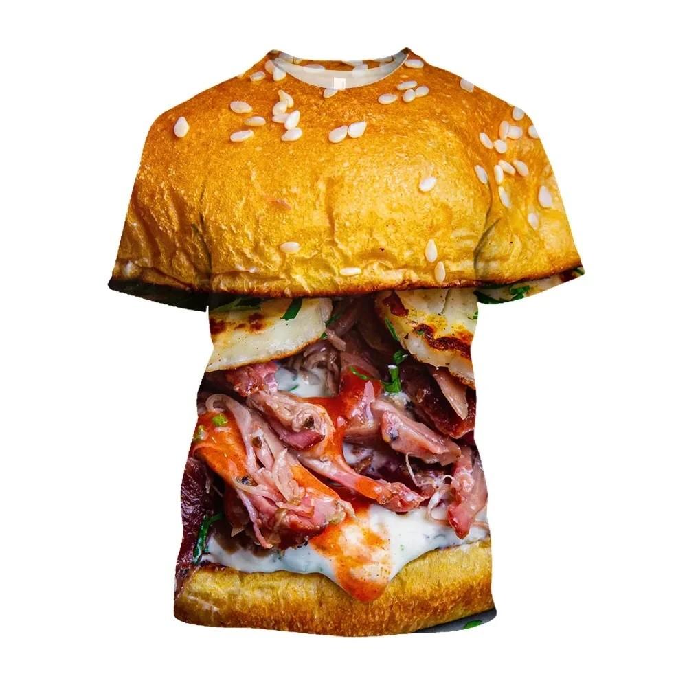 Kids O Neck T Shirt 3D Burger Food Pattern Vivid Unique Design For Outdoor Play Picnic Gathering Park Trips Summer Casual Daily Outfits