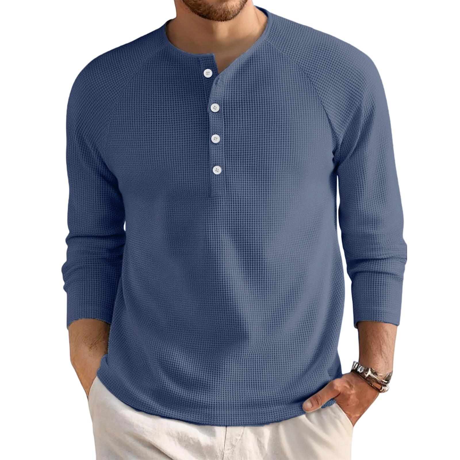 

Мужской свободный повседневный топ с длинным рукавом и воротником на пуговицах XXXL тёмно-синий