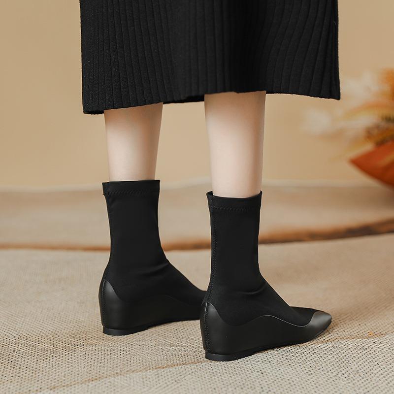New inner heightening socks boots high elastic thin boots flat bottom nude elastic boots fashionable versatile low boots
