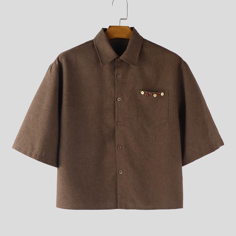 INCERUN Oversized Men Lapel Neck Short Sleeve Loose Casual Shirts