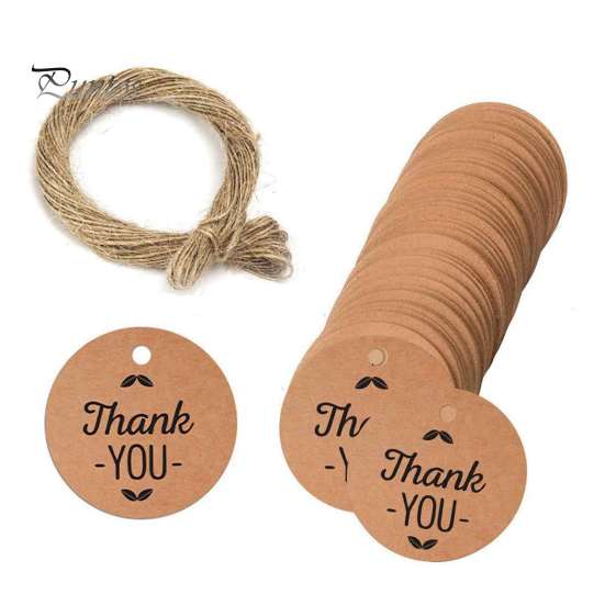 Natürliche Papieranhänger 100 Stück Danke mit Schnur, Runde Geschenkanhänger, Vorgeschnittenes Hochzeitsgastgeschenk-Etikett mit Loch zum Aufhängen für Partygeschenke und
