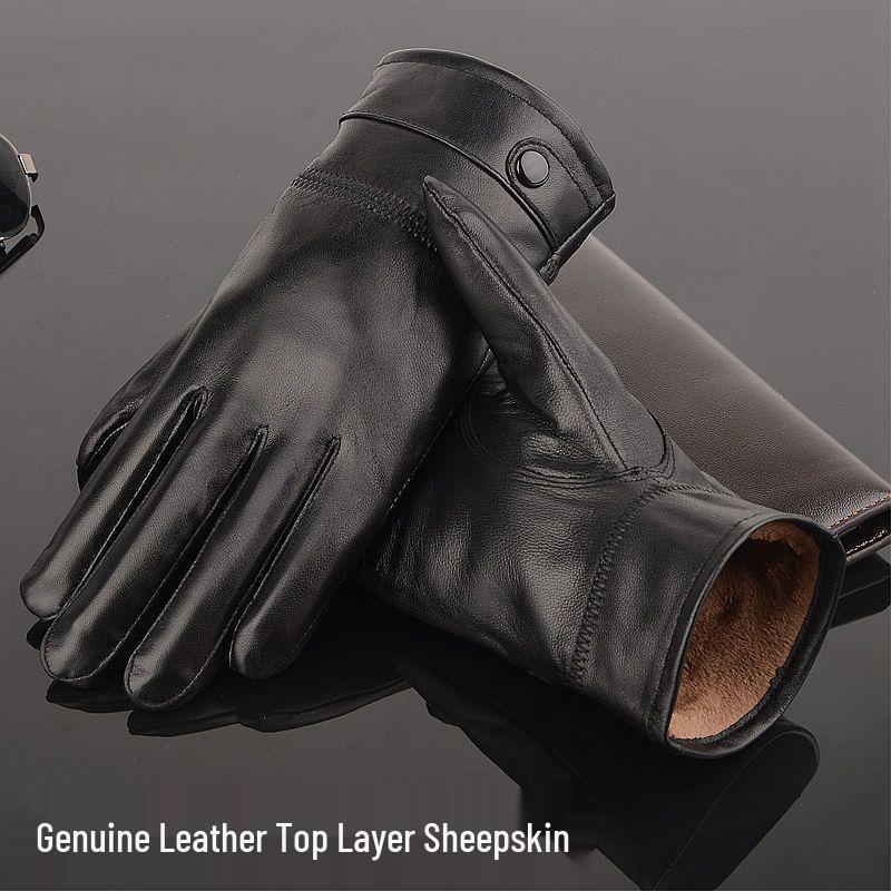 

Чоловічі зимові рукавички з овчини - Натуральна шкіра, Теплі та Захищені від холоду, з велюровою підкладкою, Ідеальні для їзди на велосипеді. One Size