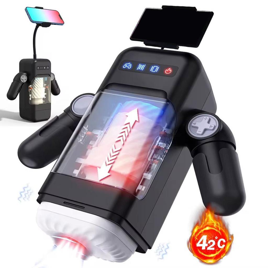 Nový herní pohár pro mužskou masturbátor se stojanem na telefon 10 režimů a samozahřívací vibrační masturbační vaginální trubice pro muže