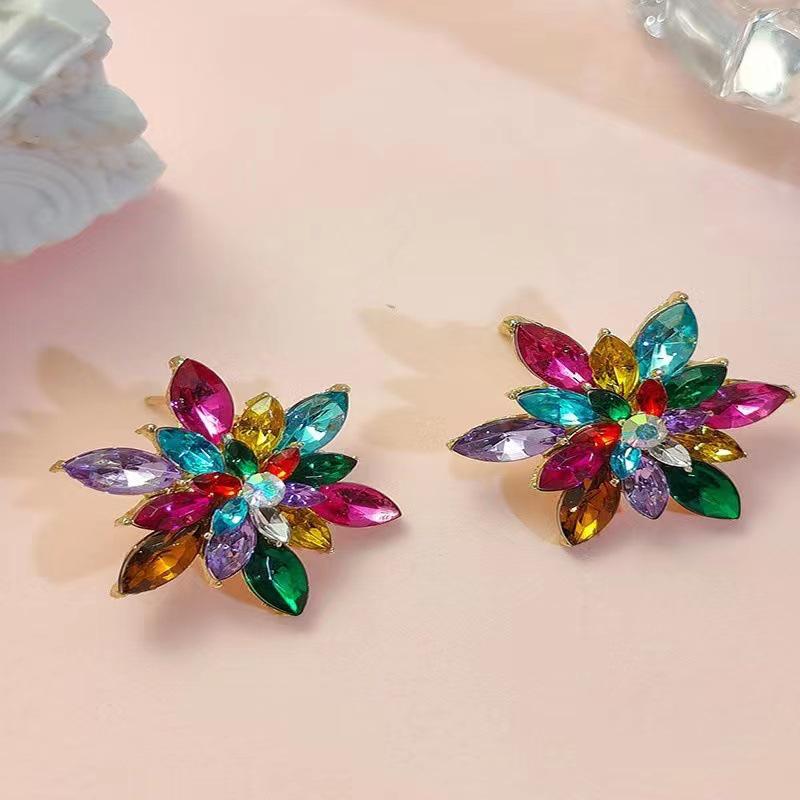 Разноцветные серьги-гвоздики  Ледяной цветок  со стразами - Нишевый дизайн, Искрящаяся мода для женщин