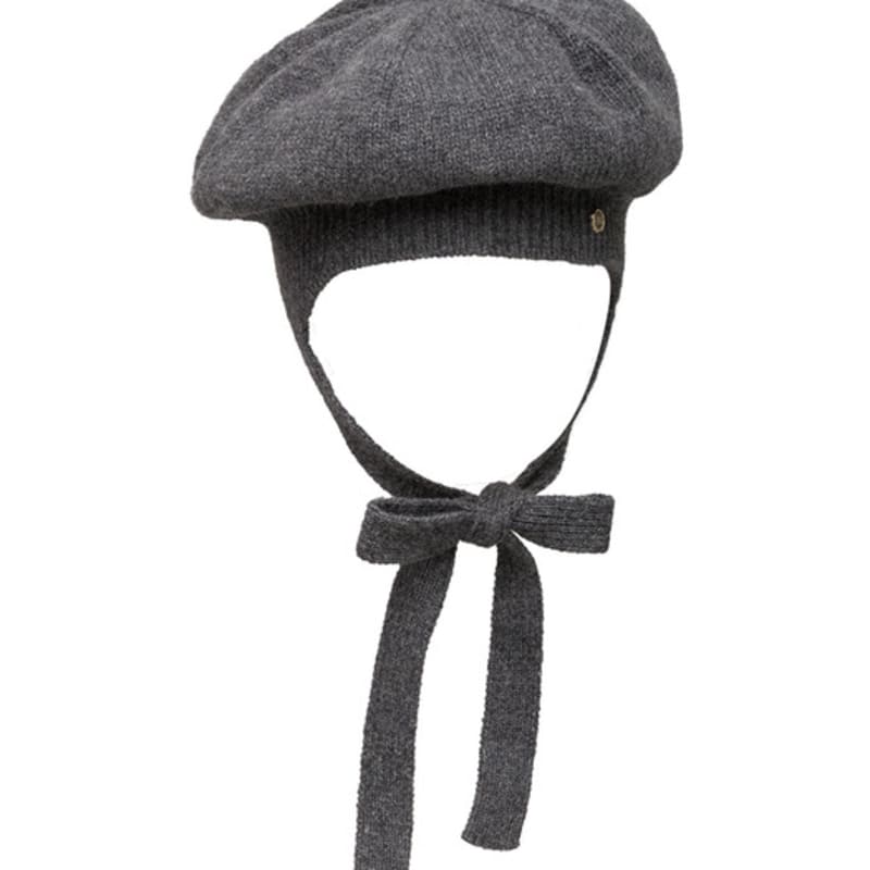 Brown Hat Tricot Ribbon Beret - Grey
