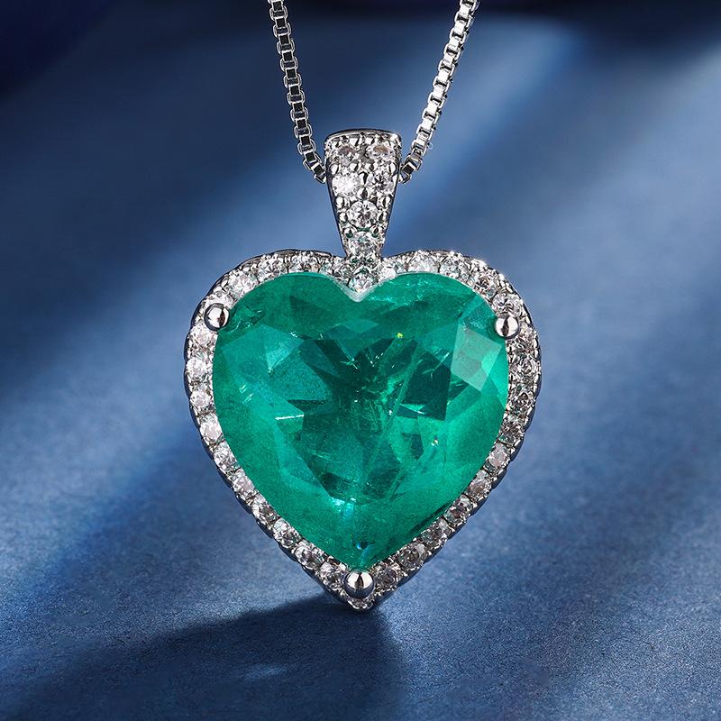 Jewelry Copper Bottom Gold-Plated Simulation Color Treasure Heart-Shaped Pendant Earrings Versatile Set Women 15 * 15-9 * 9
