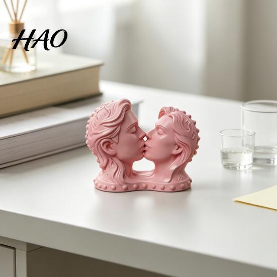 Elegant Sculptures 3D Printed Couple Kissing Head Sculpture, White Modern Art Statue Sentimental Gift for Anniversary Living Room Bedroom, Minimalist