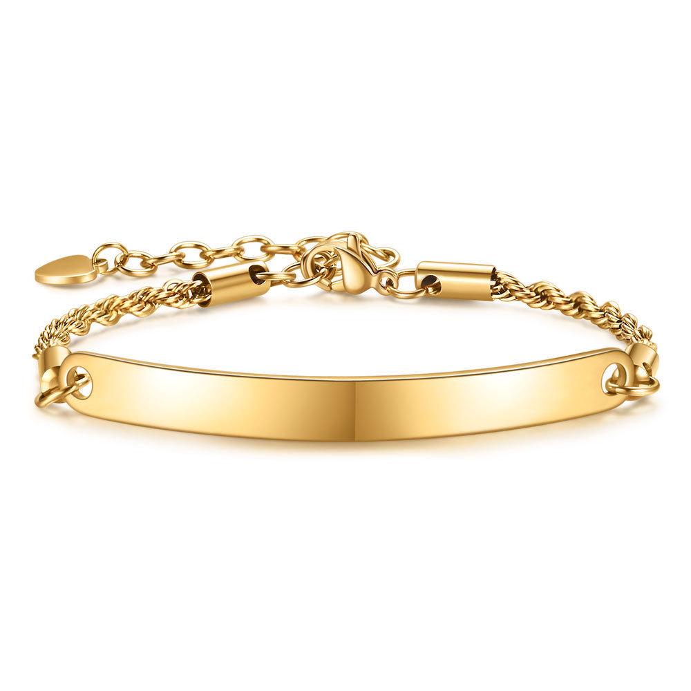 Trendy Stainless Steel Curved Plate Cylindrical Bracelet with Laser Engraved Logo, 5MM Wide, Women's Accessory