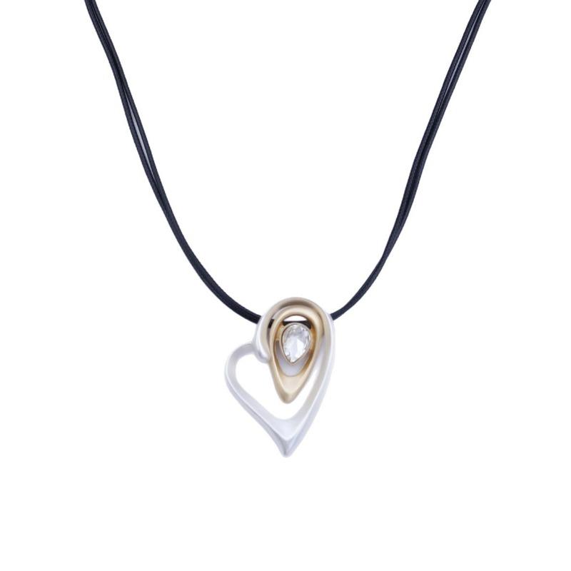 New matte hollow geometric love long pendant women's simple and advanced sense diamond-encrusted heart-shaped versatile necklace
