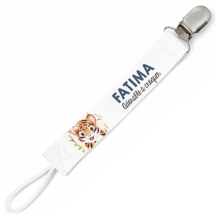 Planetee Attache tétine pour prénom FATIMA adorable à croquer Tigre | Attache sucette cadeau naissance