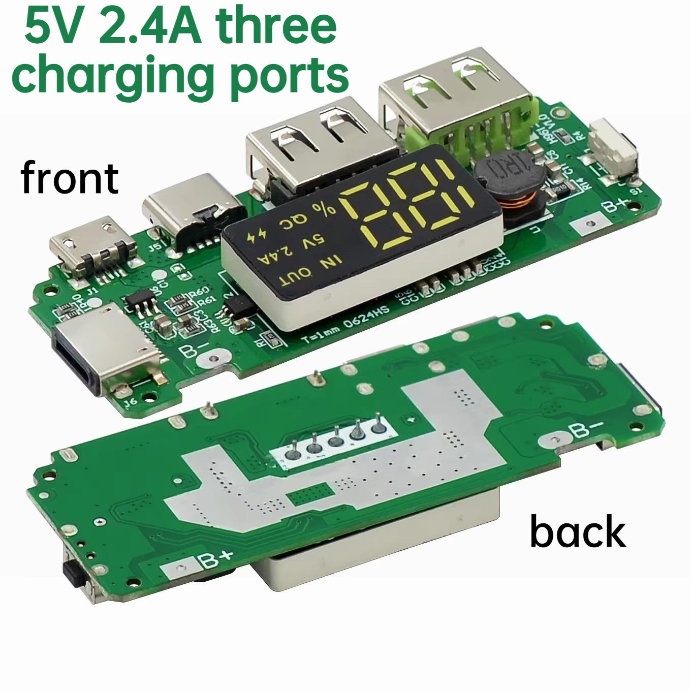 

Плата для зарядки 18650, подвійний USB 5V 2.4A, модуль мобільного павербанка, плата зарядного пристрою для літієвої батареї 18650, захист схеми three charging ports