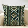 Blue Green Striped Diamond Pattern Cushion Cover Natural Linen Organic Fabric Double-Sided Printing Breathable For Home Decor