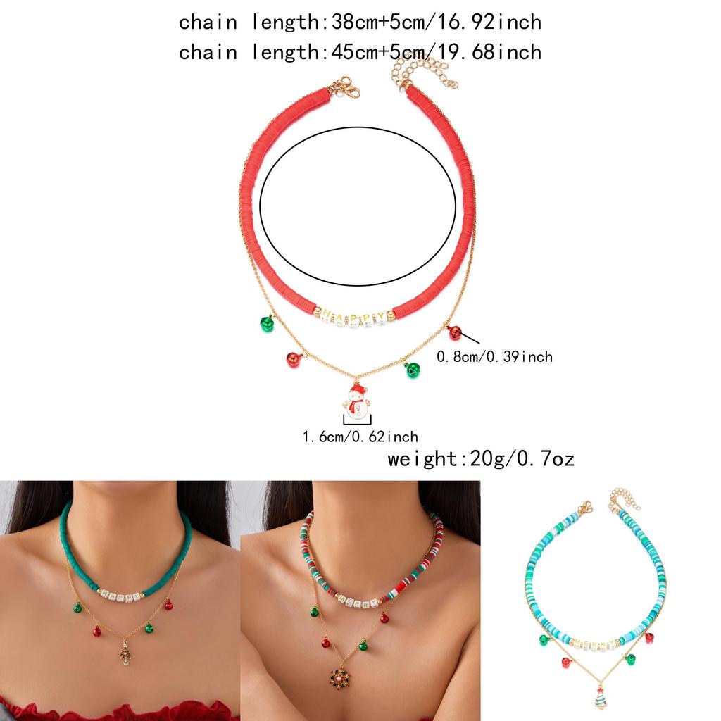 Christmas Alloy Pendant Necklace With Santa Bell And Snowflake For Holiday Party Accessory