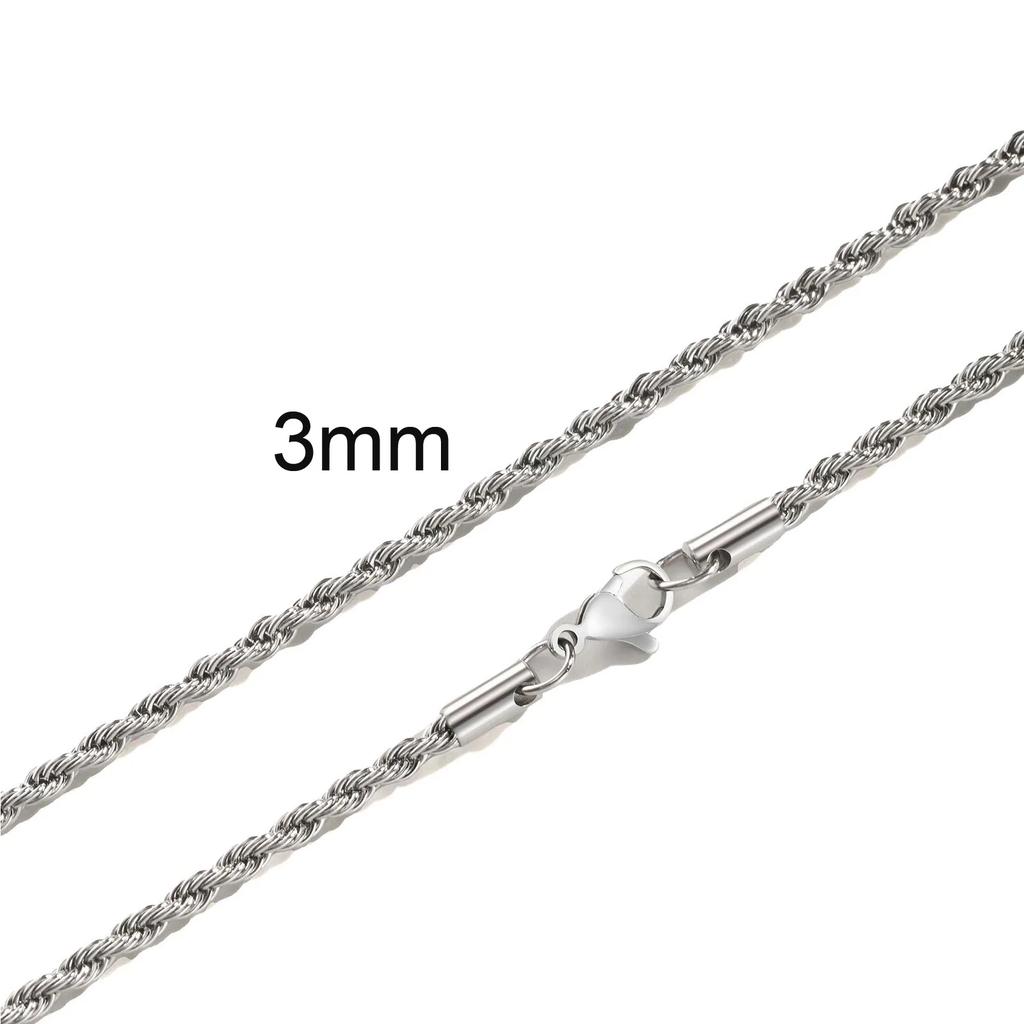Ropes Long Necklace for Men Women,Stainless Steel Gold Color Twisted Rope Chain Collar,2/3/4/5mm Punk Basic Waterproof Jewelry