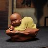 Chinese-Style Purple Little Monk Ornaments Handmade Ceramic Little Shami Doll Creative Desk Small Decorations Home Decor Tea Pet