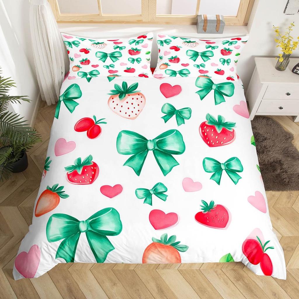 Pink Bowknot Duvet Cover Set Dreamy Princess Style Women Girl Soft Microfiber Bedding Set Pink Floral Queen King Comforter Cover