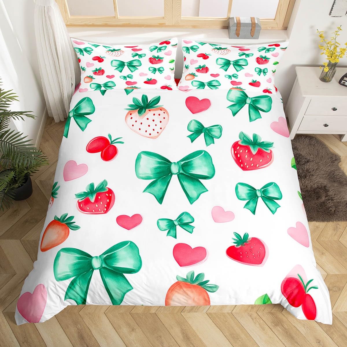 

Pink Bowknot Soft Duvet Cover Set Dreamy Princes Style Women Girl Soft Microfiber Beding Set Pink Floral Quen King Warm Comforter Cover 120*200cm Single