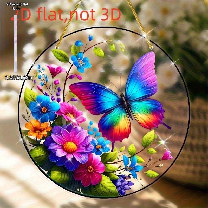 1pc Vibrant Butterfly & Floral Acrylic Suncatcher - Bohemian Style Window Art Decor, Colorful Room, Garden, Wall & Home Decoration  
