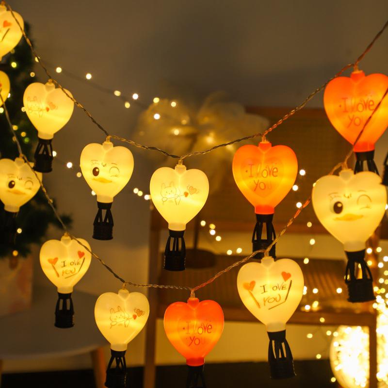 Heart-Shaped Gradient Hot Air Balloon String Lights for Outdoor Lawn Decoration