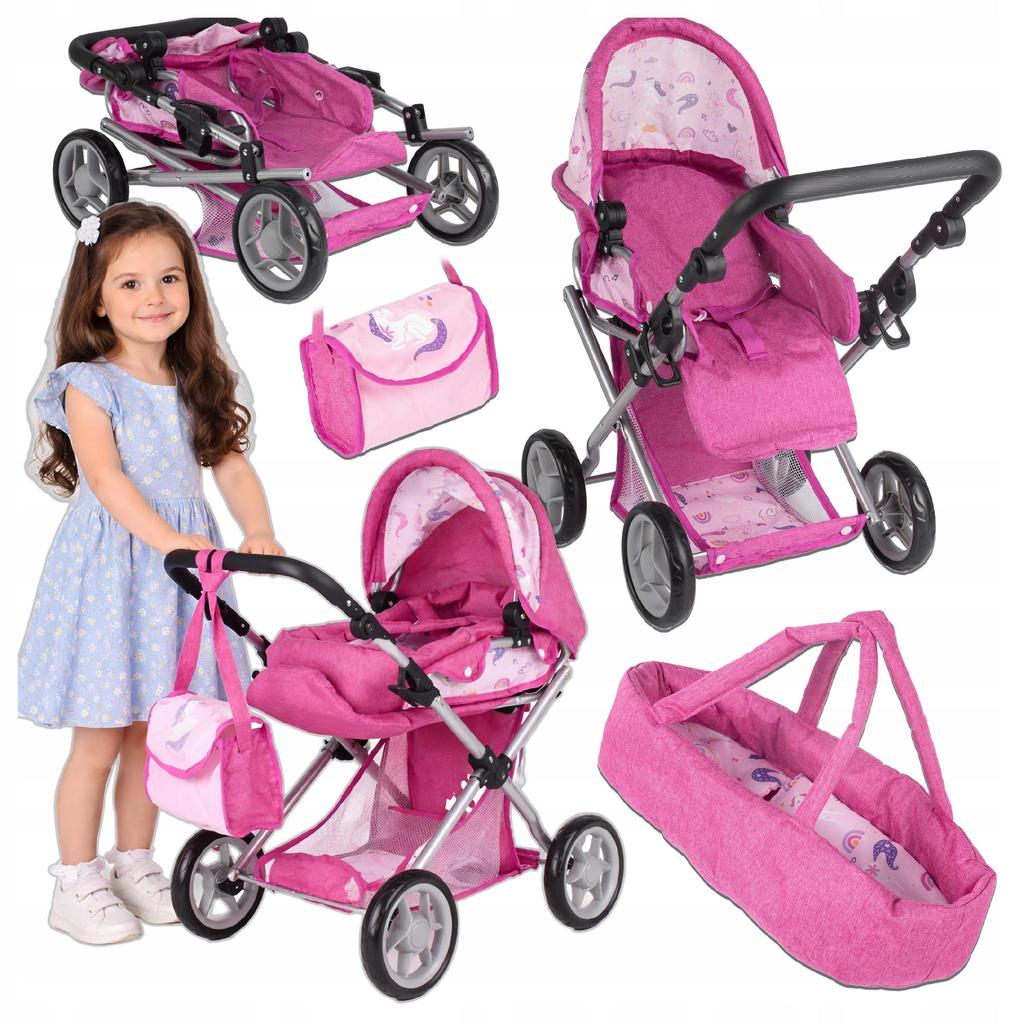 [PACZB] Puppenwagen 3 in 1 Korb, Buggy, Trage + Zubehör Z3333