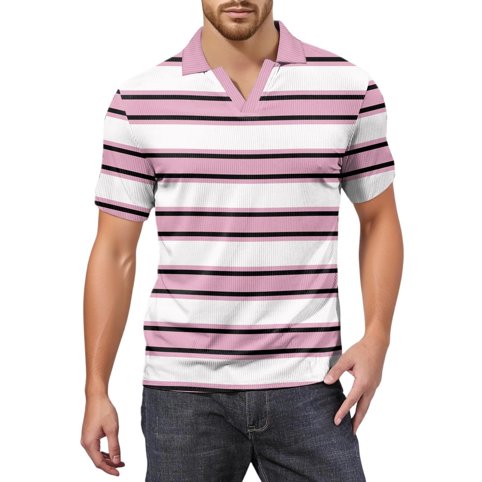 

Men s Fashion Printed V-Neck Short Sleeve Top Golf T-Shirt XL рожевий