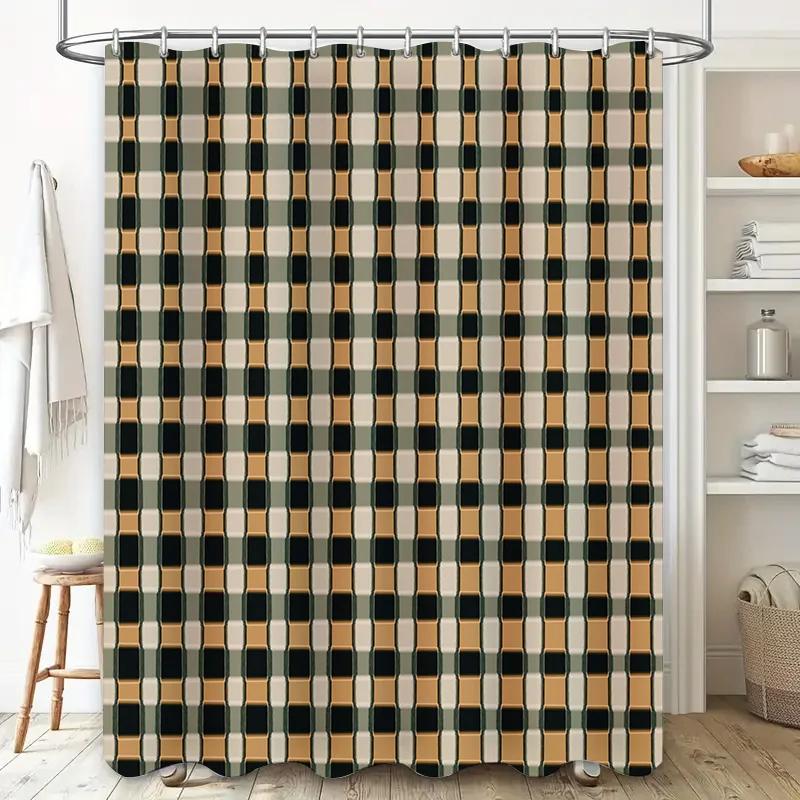 

Classic Plaid Shower Curtain With White Base Color Set Includes Shower Curtain + 12 Hooks Waterproof Home Decor Bathroom Accesso W60H190(CM)-1 Pcs