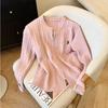 Autumn and winter new double zipper twist embroidered knitted cardigan women's round neck long sleeve age-reducing sweater jacket versatile top
