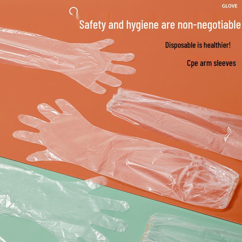 Extended Waterproof and Oil-Resistant Dishwashing Gloves, CPE Long Arm Protection, for Kitchen and Home Use.